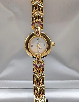 Precious Time 925 Solid Sterling Silver Gold Plated Genuine Ruby Gemstone Watch • £64.99