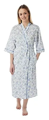 Ladies Cotton Wrap Dressing Gowns Robes With Pockets Sizes 10 To 30 • £16.95