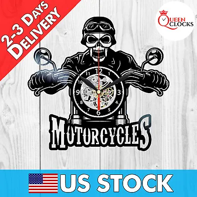 Biker Wall Clock Motorcycle Theme Decor Gifts For Men Motorcycle Vinyl Clock • $29.99