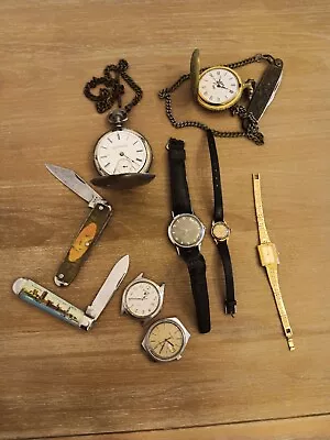 Vintage Lot Watches  Knives  Coin Silver Gold Filled Elgin Bulova Etc • $49.99