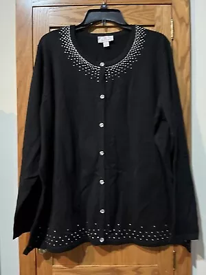 Quacker Factory Rhinestone Button-Up Sweater - 1X - Black - New Without Tags • $21