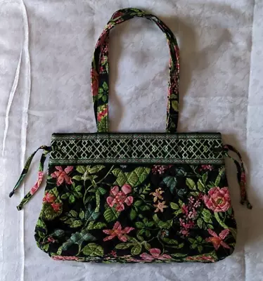 Vera Bradley Black Floral Botanica Quilted Shoulder Handbag Purse Tote • $18