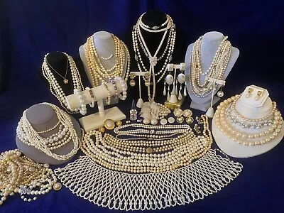 Vintage-Now Faux Pearl Jewelry Lot * Trifari Marvella Sterling Roman Japan • $36