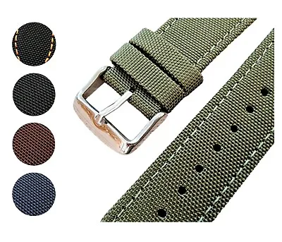 Premium Canvas Sailcloth Watch Strap 18mm 20mm 21mm 22mm 24mm Green Black Blue • £12.95