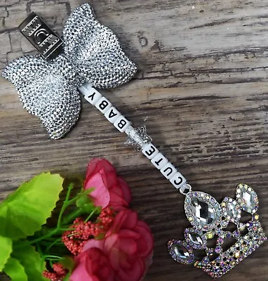 Personalised Pram Charm With Silver Shiny Bow And Crystal Crown • £6.99