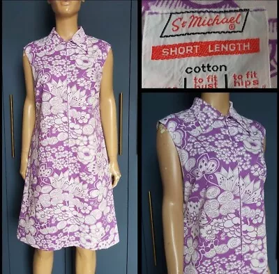 60s-70s Vintage St Michael Psychedelic Floral Print Mod Cotton Scooter Dress • £30