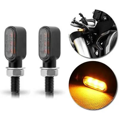 Black Motorcycle LED Mini Turn Signals Light Blinker Amber For Bobber Cafe Racer • $13.85