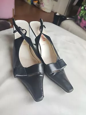 Vintage Miu Miu Black Leather Ankle Strap Sling Back Shoe UK 4.5 EU 37.5 • £39