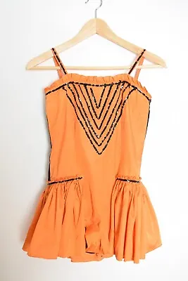 Vintage 40s Girls Costume Orange Black Circus Majorette Bodysuit Outfit Sequin • $32