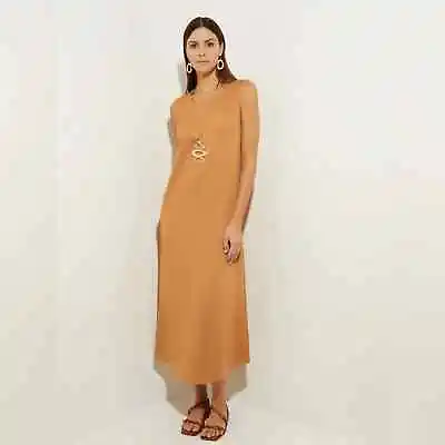 Misook MEDIUM Sleeveless Scoop Neck Crepe De Chine Maxi Dress Orange Clay NEW • $79.99