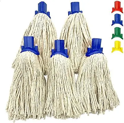 £11.99 • Buy 5x Cotton Mop Heads Replacement Floor Screw On Socket Heavy Duty Cleaning Blue