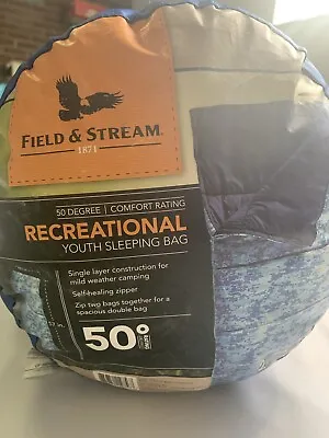 $26.77 • Buy Field & Stream Recreational 50 Degree RATING Youth Sleeping Bag Blue Digital EUC
