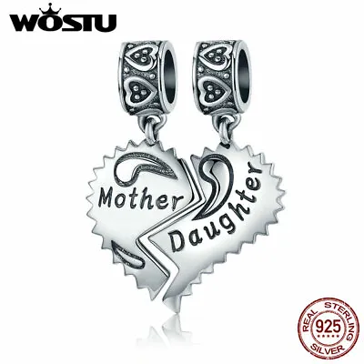 Wostu 925 Sterling Silver Mother And Daughter Dangle Charms Half Heart Charm Set • $11.08