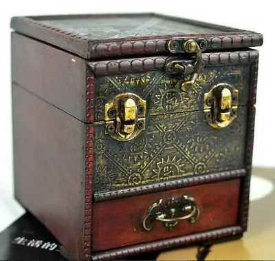 $31.58 • Buy 14cm Chinese Vintage Wooden Treasure Chest Organizer Box Jewelry Storage Box