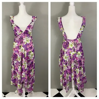 Victoria Secret Floral Maxi Slip Dress Size M Sundress Purple Ruffle Flounce • $34.90