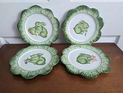 RARE Italy Majolica Cabbage Bunny Rabbit Salad Side Plates - Set Of 4 Patterns  • $89.99