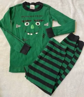 Hanna Andersson Green Stripe Organic Cotton Frankenstein Monster Pajamas 110 5 • $11.99