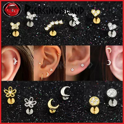 $8.74 • Buy Mini Diamonds Ear Climber Cartilage Labret Tragus Stud Ring Bar Piercing Earring