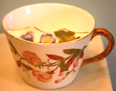 Antique ROYAL WORCESTER Porcelain Moustache Cup BLUSH IVORY Floral Gilt 1884 • $242.99