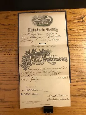 1928 Marriage Certificate / Seal Ingham County Michigan Vintage VNT Tri-Fold • $25