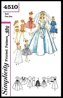 Simplicity 4510 Barbie Fashion TEEN DOLL Fabric Sewing Pattern Vintage BRIDAL • $5.49