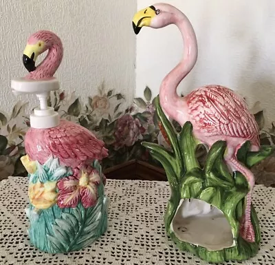 Flamingo Soap/Lotion Dispenser & Flamingo Tea Light Candle Holder Pre Owned • $20