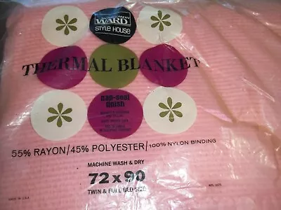 Vintage 1960s?  Montgomery Ward Twin/full Thermal Blanket Pink 72x90 NIP • $34.99