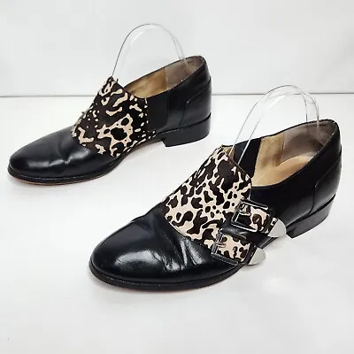 Michael Kors Black Leather Dyed Calf Hair Loafers Size 10 Double Monk Strap   • $42.99