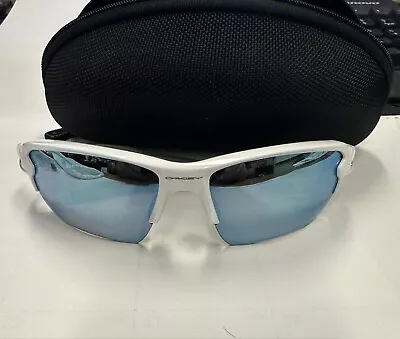 Oakley FLAK JACKET 2.0 White POLARIZED Deep Water Blue  Sunglass 9188-8259 • $89.98