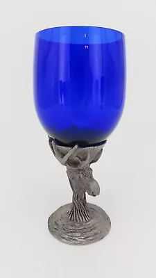 Vtg Figural Pewter Stemmed Wine Glass Cobalt Blue 7.5 H Michael Ricker Choice • $29.99