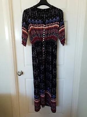 BOHO Black Bohemian Maxi Dress Paisley Button Down Size XL C34 • $55