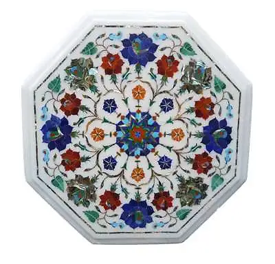 12'' White Marble Table Top Inlay Art & Floral Handmade Home Decor • £195.50