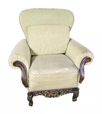 French Louis XV Style Carved Oak Upholstered Armchair - (030116) • £245