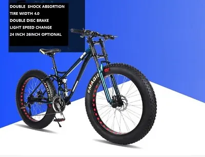 $679 • Buy 24  Large Fat Tire Heavy Duty Beach Mountain Bike High Carbon Frame 21 Speed DH