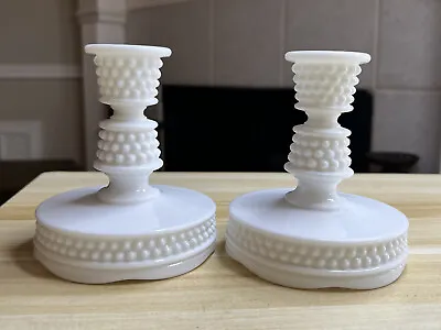 1950s American Hobnail Milk Glass By Westmoreland 5  Candle Holders Candlesticks • $25