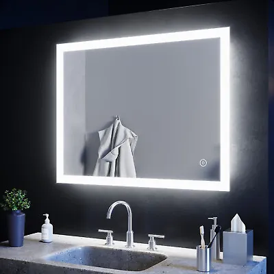 Illuminated Bathroom Mirror With LED Lights Demister Pad Wall Mounted 900x700mm • £99.99