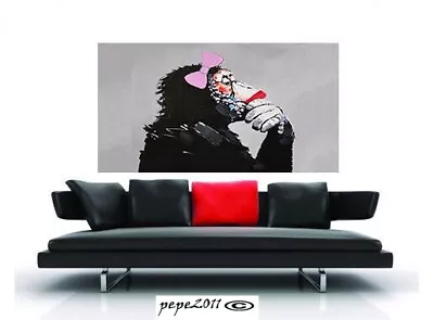  Art Print DJ MONKEY GIRL THINKER  Chimp PAINTING 39  X 28  Pepe • $38.85