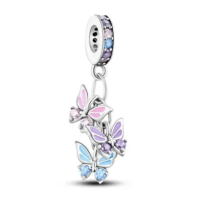 Genuine Silver 925 Trio Butterfly Bead Dangle Charm Birthday Gift FREE P&P • £13.95