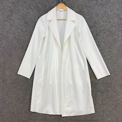 Zara Jacket Womens S Small White Open Front Long Sleeve Coat Collared 33029 • $49.95