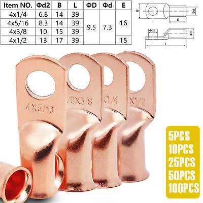 Bare Copper Cable Wire Lugs Ring Terminals 8-4/0 AWG Battery Wire Welding Cable • $7.99