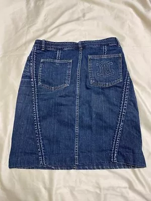 Authentic Celine Vintage Logo Denim Skirt Cotton Size 36 • $290