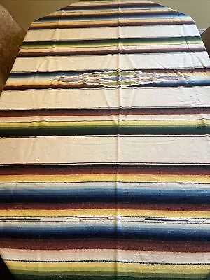 Large Vtg Saltillo Serape Stripe 1940S Cotton Camp Blanket Mexican 58x88 +Fringe • $94.95