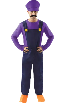 Orion Costumes Mens Waluigi Super Mario Purple Retro 80s Video Game Fancy Dress • £44.99