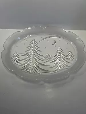 NEW MIKASA STUDIO NOVA Crystal Christmas Tree Platter 15  Frosted Starry Night • $23