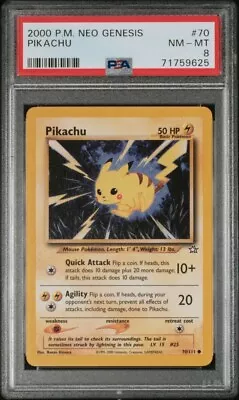 PSA 8 NM-MINT Pokémon TCG Pikachu Neo Genesis 70 Regular Common Slab • $30