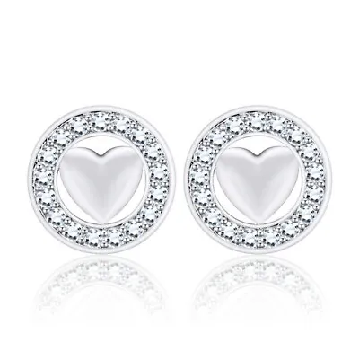 925 Sterling Silver Love Heart CZ Circle Stud Earrings Women Girl Jewellery Gift • £3.29