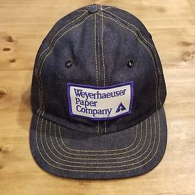 Vintage Weyerhaeuser Paper Company Hat Cap Denim Snap Back Big Patch Made USA • $14.93