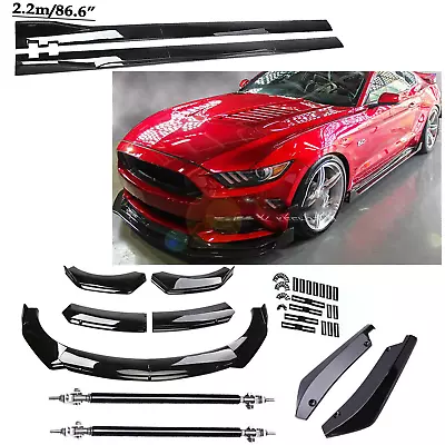 Front Bumper Spoiler Body Kit / Side Skirt/Strut Rods For Ford Mustang Glossy • $129.99