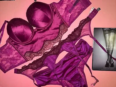 Victoria's Secret LONGLINE 34B34C36B BOMBSHELL BRA SET+garter+M PINK RASPBERRY • £134.98