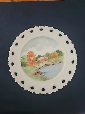 Vintage Kemple Milk Glass Reticulated Edge  7  Plate  Hand Painted  • $13